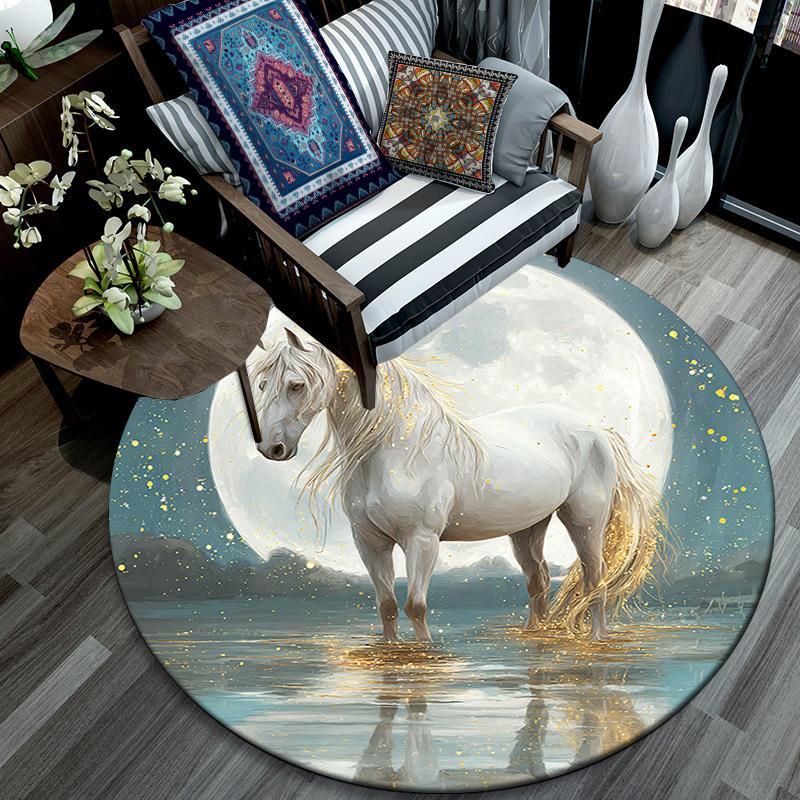 Magical Horse Round Area Rug,Carpet Rug for Living Room Bedroom Sofa Playroom Decor,Non-slip Floor Mat