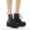 2024 Gothic Black Ankle Boots For Women Plus High Heel Female Shoes Lace-Up Nigh Club Black Sexy Rivets Chain Short Boots
