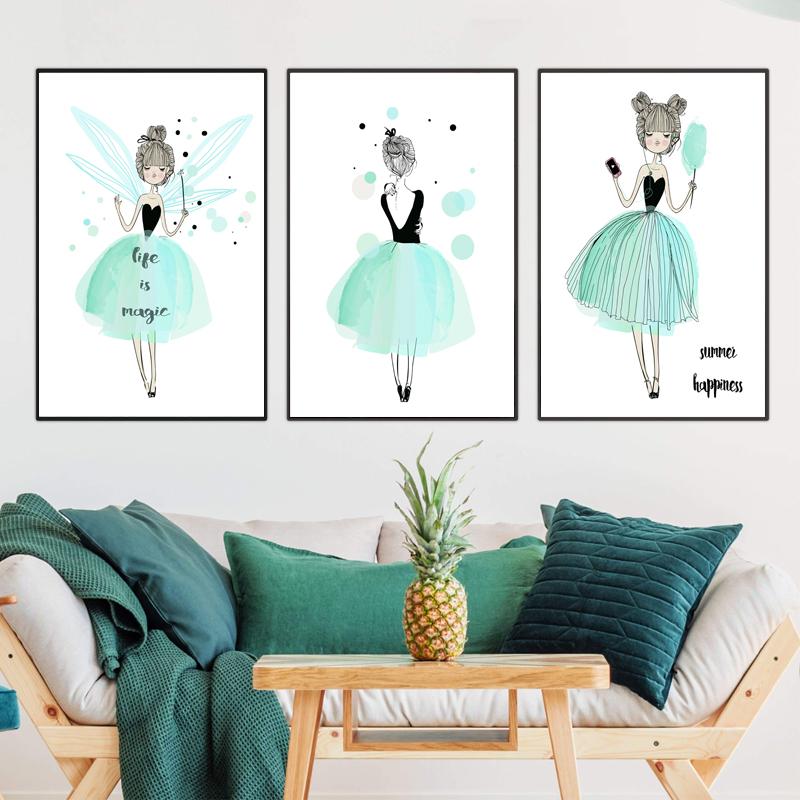 Little Fresh Girl Princezna Láska Srdce Nástěnná malba Malba na plátně Nursery Plakáty a obrazy Nástěnné obrazy Baby Dětský pokoj Decor Bez rámu