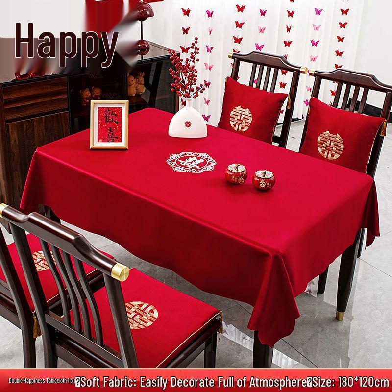 Double Happiness Red Wedding Tablecloth for Ceremony, Altar, Coffee & Dining Table