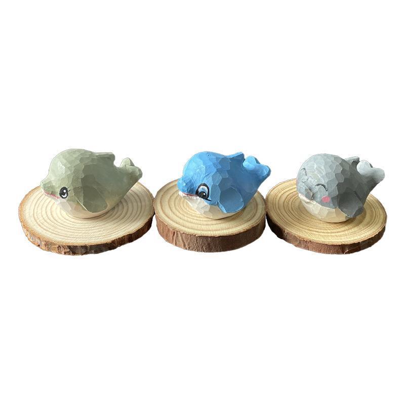 Cute Hand Carved Wooden Dolphin Figurine Small Handmade Animal Art Craft for Bedroom Desktop Home Decor