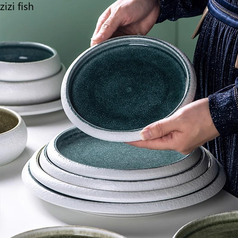 Creative Circular Ceramic Flat Plate Restaurant Service Plate Steak Plate Dessert Plates Sushi Plates Specialty Tableware