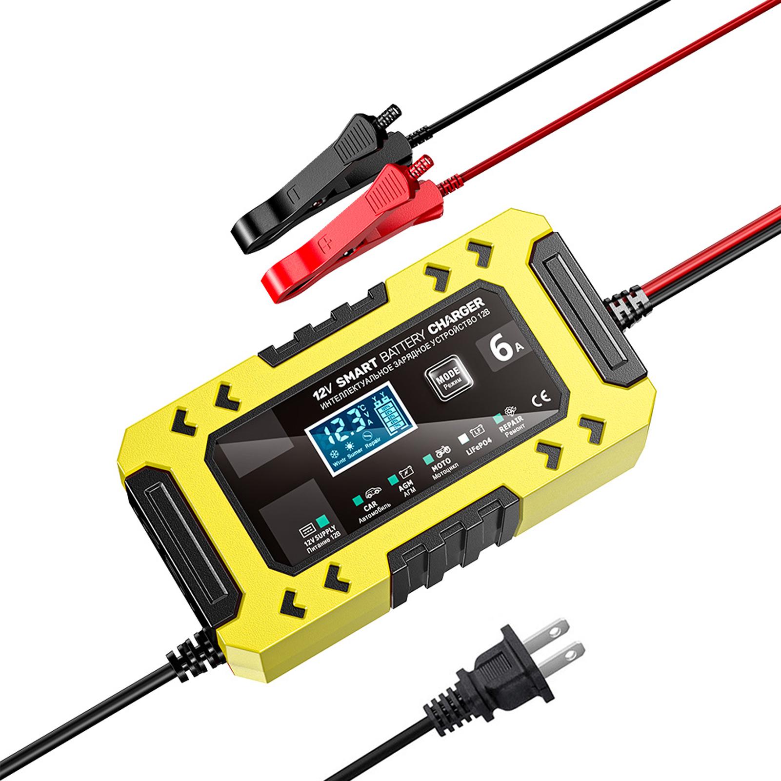 

Автоматическое зарядное устройство для подзарядки аккумулятора, 12 В 6 А, интеллектуальное устройство для поддержания аккумулятора, десульфатор с температурной компенсацией для US Plug жёлтый