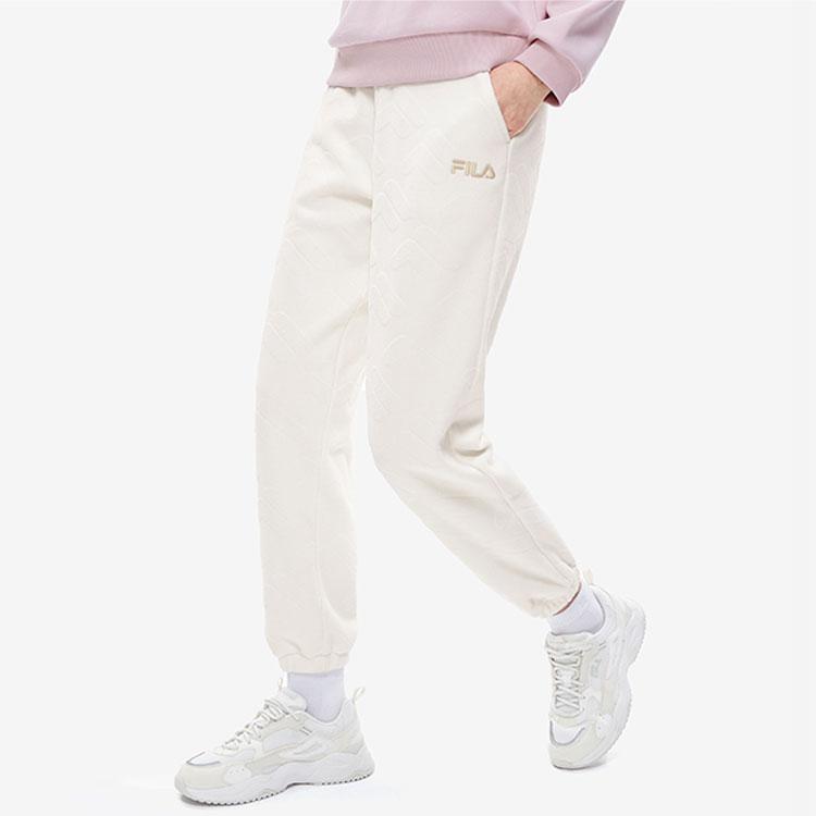 FILA Solid Color Fashion Fleece Slim Fit Casual Pants Women bottoms Cloud-Mushroom-White F11W249606FWT