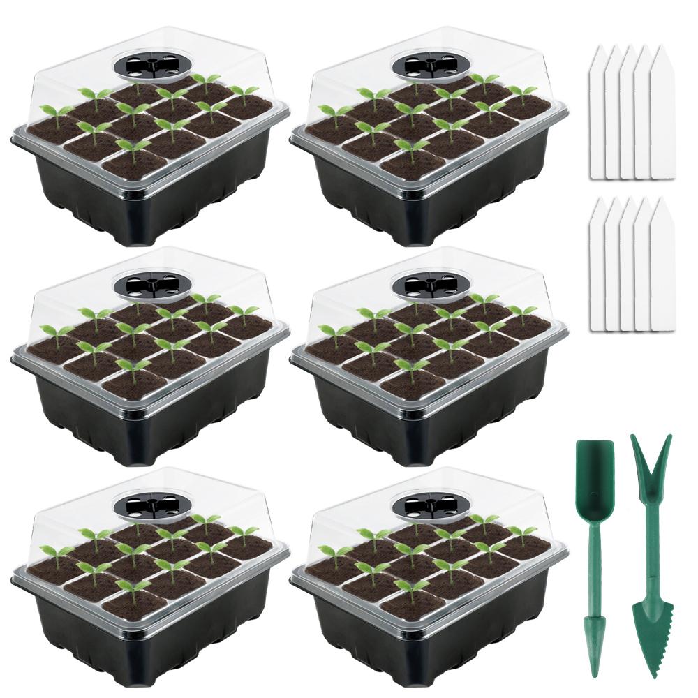 6 Stück Anzuchtschalen 12 Löcher Kunststoff Pflanzensamen Anzuchtbox Gemüse Blume Pflanzentöpfe Anzuchtbox für Garten Außen