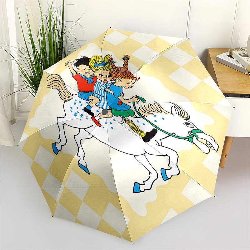 

Pippi Longstocking Themed Travel Umbrella-8 Ribs Automatic Opening and Closing, Portable Folding Design, Compact and Stylish Umbrella Suitab