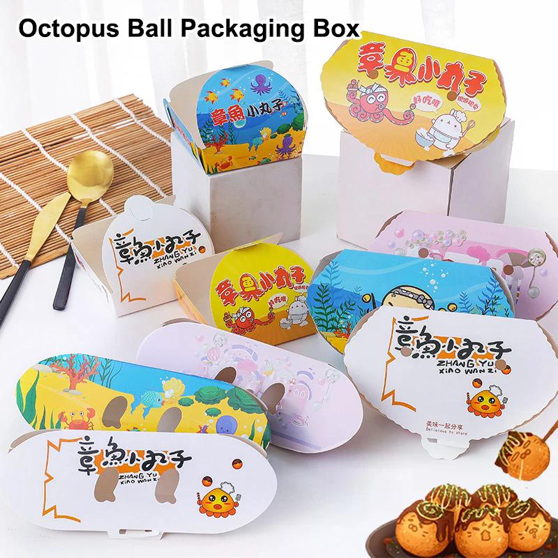 100Pcs Disposable Cartoon Octopus Ball Packaging Box Japanese Street Food Takoyaki Takeaway Snack Packing Container Party