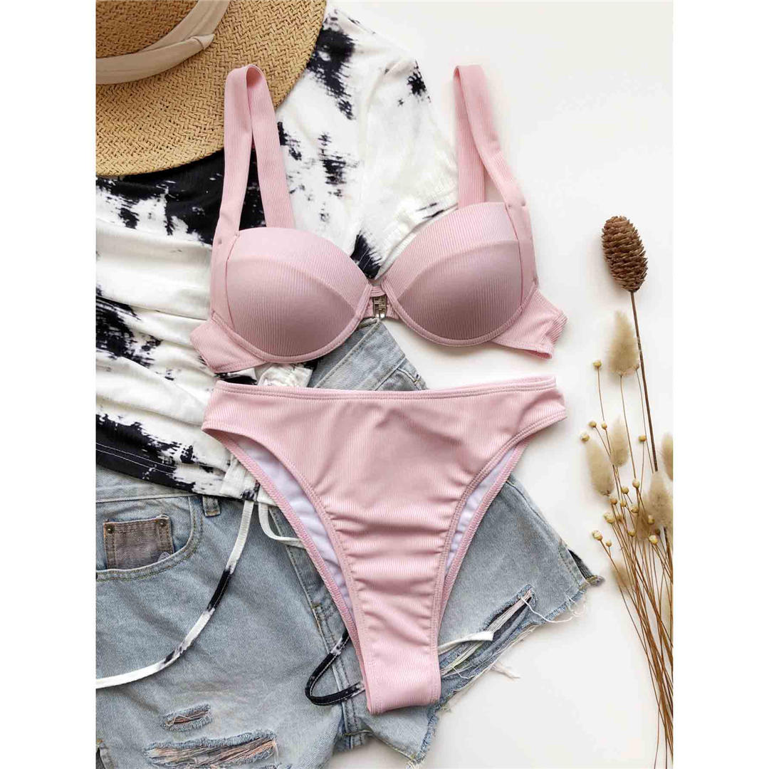 

мода сексуальный женский купальник Push Up с высокой талией бикини женский купальник из двух частей комплект бикини бюстгальтер чашка купальный костюм купальный костюм плавание S розовый