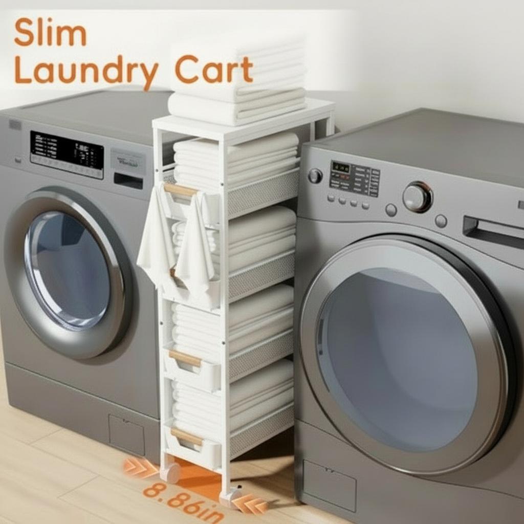 4-Tier Narrow Space Utility Cart with Pull-Out Baskets and Wheels Slim Storage Rolling Cart for Kitchen Laundry Room Bathroom