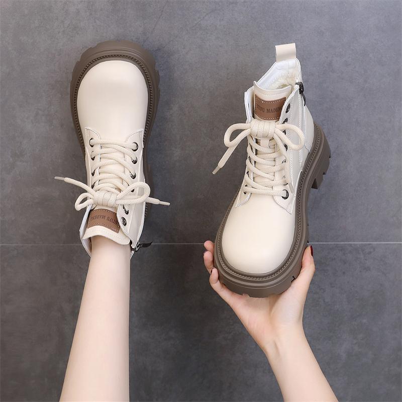 Women's British Style 2025 Leather Thick-Soled Martin Boots - Height-Increasing, Slimming Short Boots for Spring and Autumn.