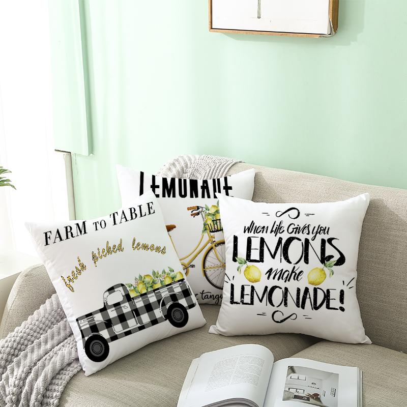 Summer Fruit Cushion Cover Chartreuse Pillowcase Lemon Letter Decoration Sofa Nordic Home