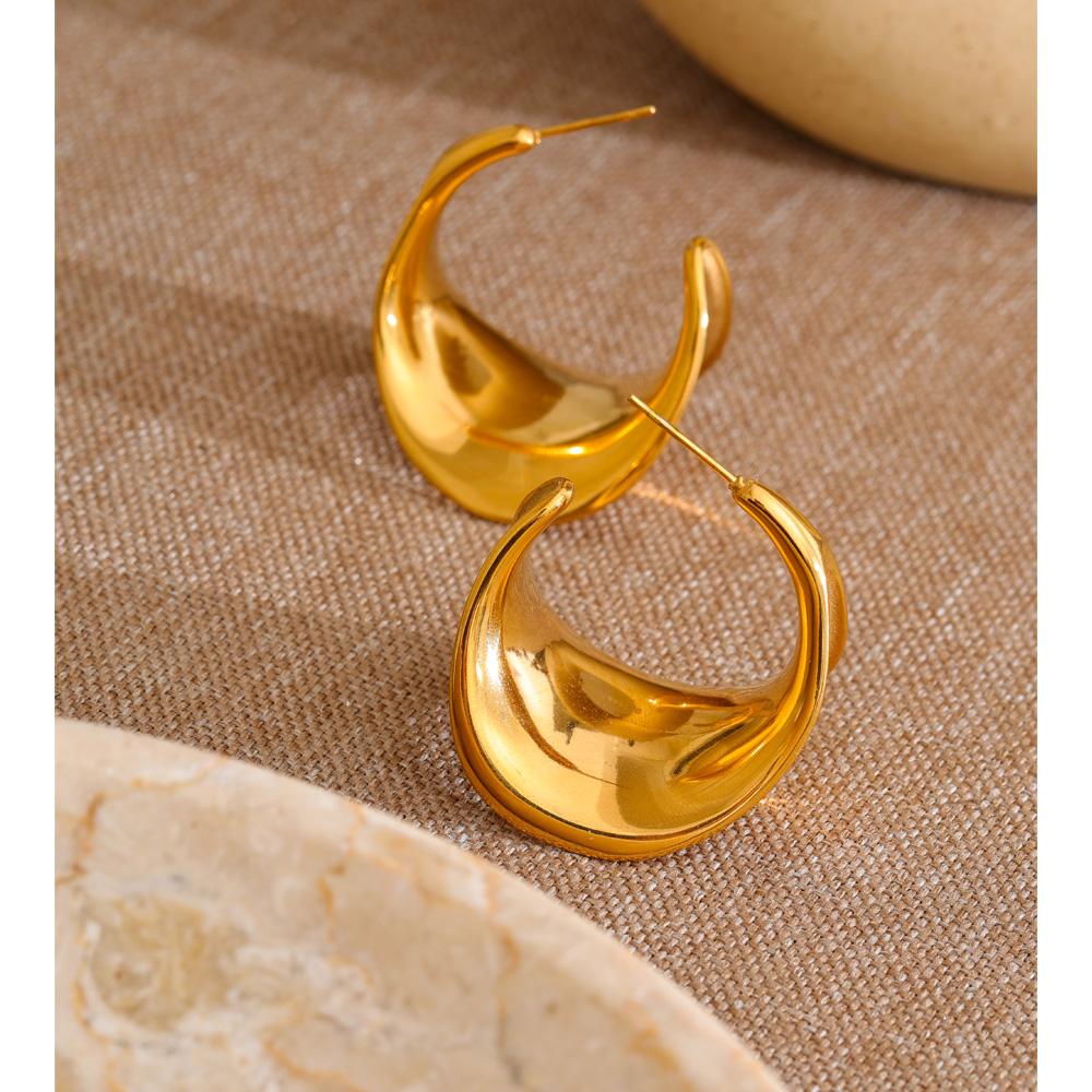 Yhpup Stainless Steel C Shape Daily Unusual Earrings 18K Gold Color PVD Plated Versatile Casual Minimalist High Quality Jewelry
