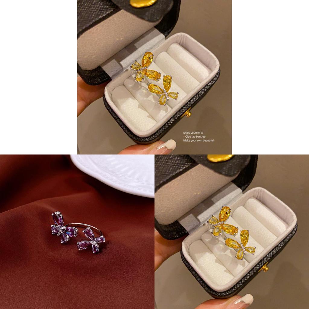 Animal Inspired Butterfly Open Ring With Cubic Zirconia For Fashion Women