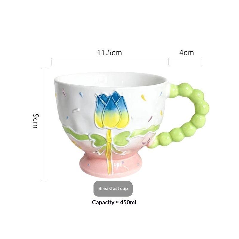 Hand-painted Ceramic Cup Cute Creative Bead Handle Breakfast Cup High Value Large Capacity Milk Oat Cup Drinking Cup