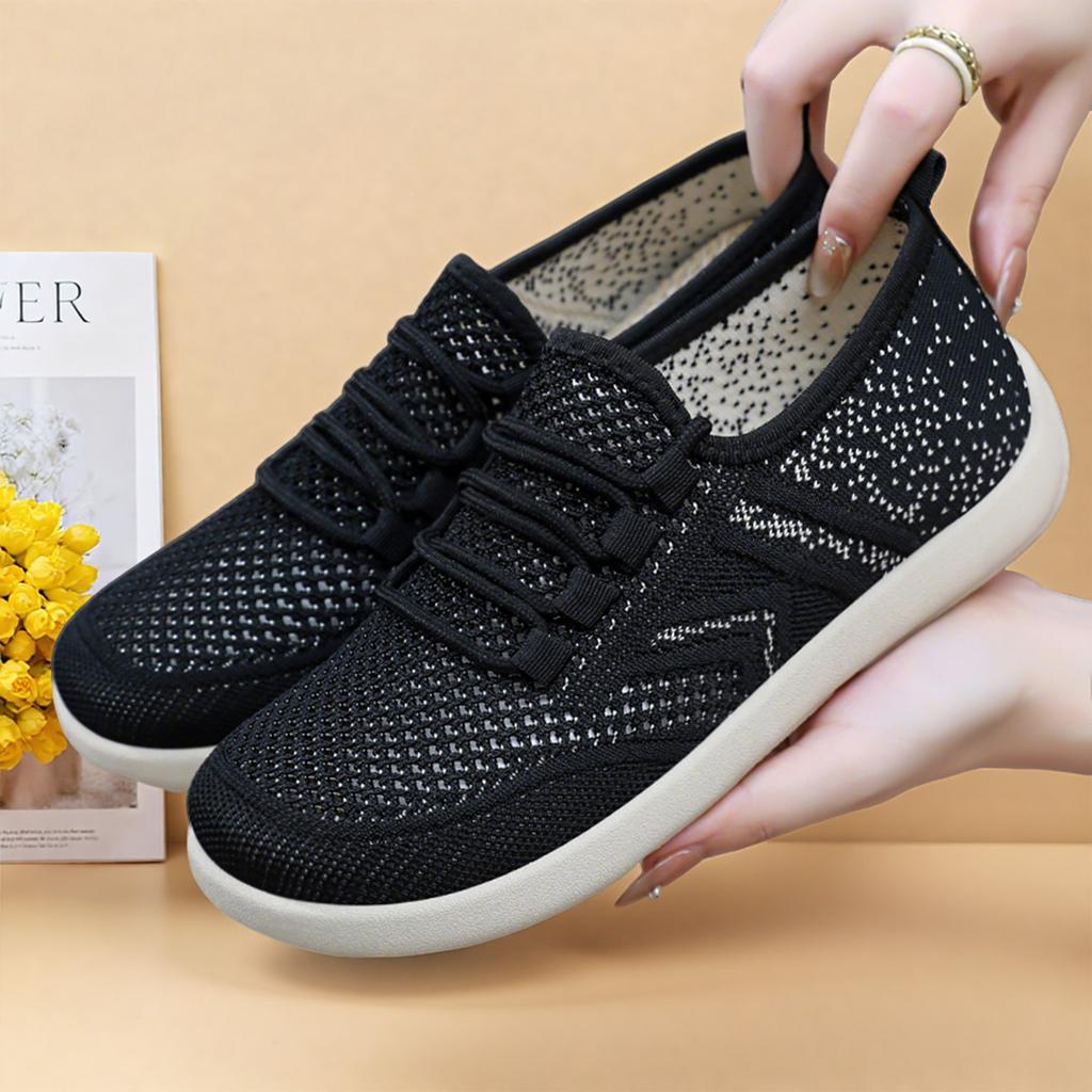 Women's shoes new flying woven casual shoes light breathable single shoes soft sole comfortable shoes women's simple lace-up mesh shoes