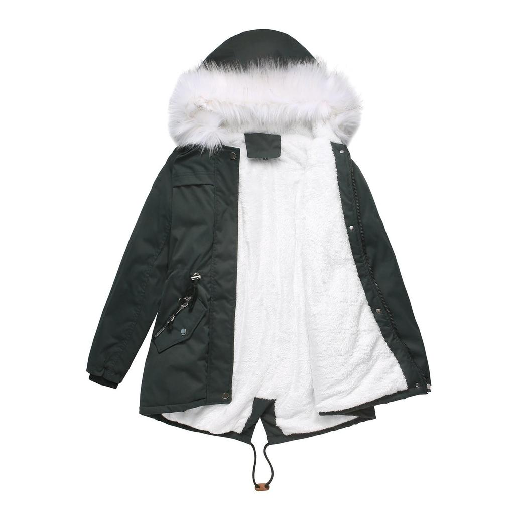 Women's Plus Velvet Hooded Collar Winter Mid-length Warm Coat Large Size Loose And Comfortable Cotton Jacket