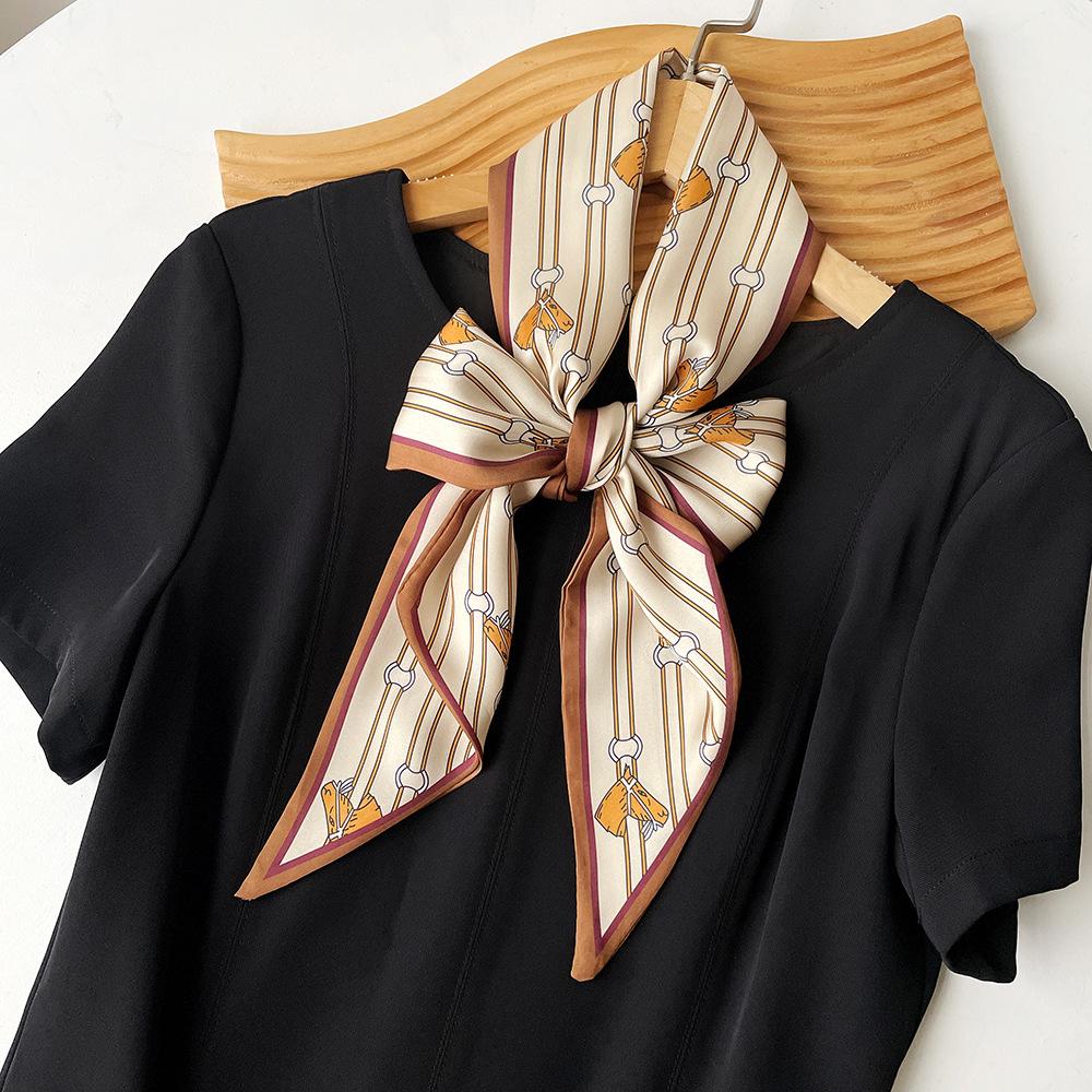 Retro fashion chain scarf long small silk scarf spring and summer matching shirt shirt ribbon French tied hair streamer
