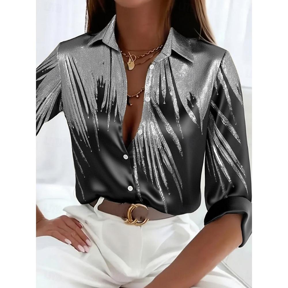 Women's  Long Sleeve Shirt,Polyester Blend Slim Fit, Ombre Graphic Elegant  Casual Daily Wear, Spring Autumn Blouse Tops