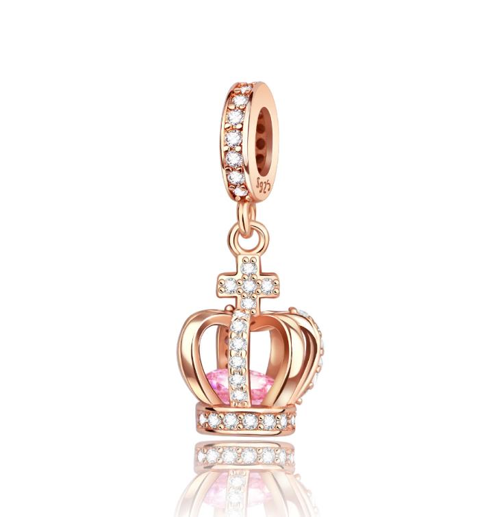 Copper Metal Princess Crown Charm Bead Component Cake Trojan Bead Component Pendant Bead Component Compatible With Authentic Original Necklace