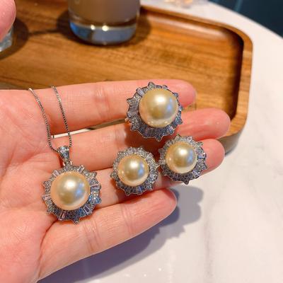 Huamei Jewelry Set Pearl Necklace Fashion Earth Pearl Ring Luxury Pearl Stud Earrings