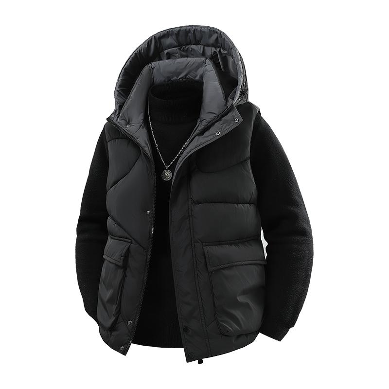 Outdoor Men Hooded Workwear Solid-color Waistcoat Down Cotton Waistcoat Casual Cotton Waistcoat Couples Warm and Light Waistcoat 5XL чёрный