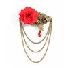 Multi Layer Chain Skull Brooch Antique Metal Lapel Pin Velvet Rose Brooch  For Cosplay Costume