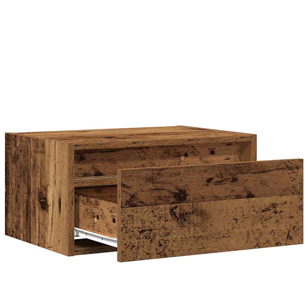 Wall Mounted Nightstand with LED Lights Vintage Wood Look
