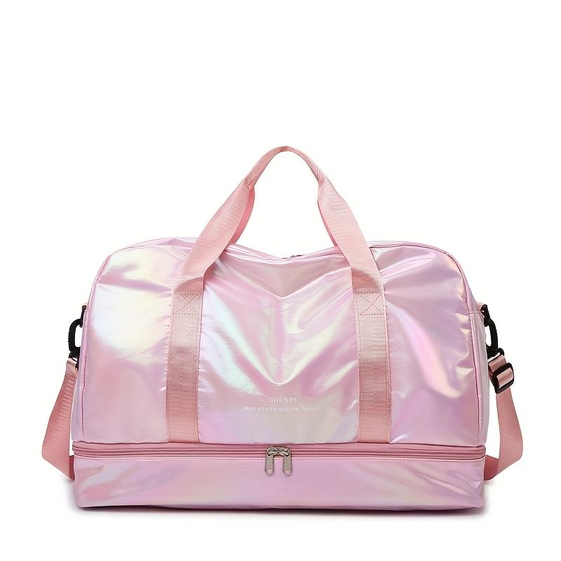 

Многофункциональная дорожная сумка-даффл большой вместимости, легкая нейлоновая сумка-тоут для выходных для спортзала, спорта, поездок на ночь розовый