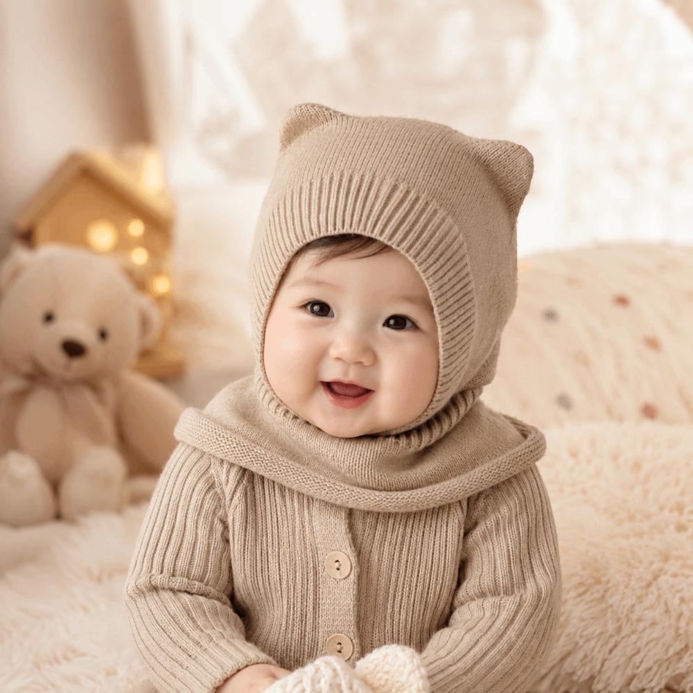Warm Woolen Baby Balaclava Hat Ear Protection Knit Cap Scarf New Knitted Beanie Cap Boy Girl