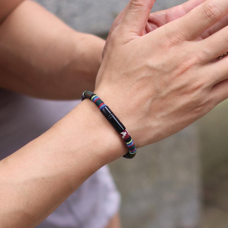 Double-Sided Embroidery Hand Rope Alloy Magnetic Clasp Ethnic Style Cotton Linen Bracelet Men Women Friendship Braslet