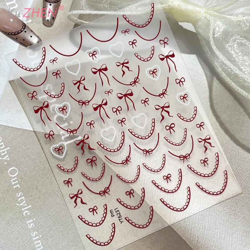 1Sheet Nail Sticker Bowknot Kawaii Black White Wave Point Nail Art Stickers Nail Decoration Decals Self-Adhesive Accessories DIY