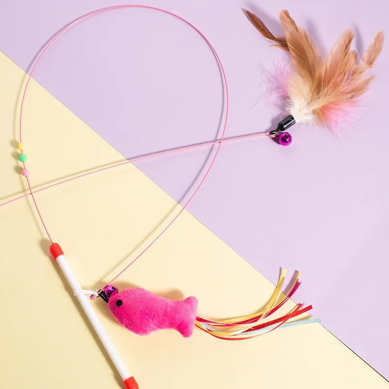 2 Pack Cat Toys Interactive Cat Stick Playing Kitten Playing Teaser Wand Toy Feather Wand Pet Supplies