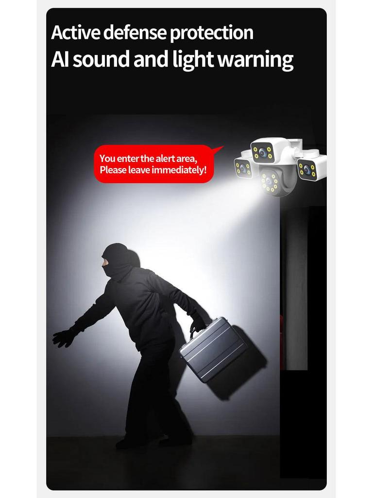 True Triple-Lens HD WiFi PTZ Surveillance Camera with Night Vision and Full Color for Indoor/Outdoor Use