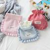 Korean Cute Ruffle Edge Drawstring Bag Retro Plaid Drawstring Bags Large Capacity Travel Organizer Bags Jewelry Dust Bag
