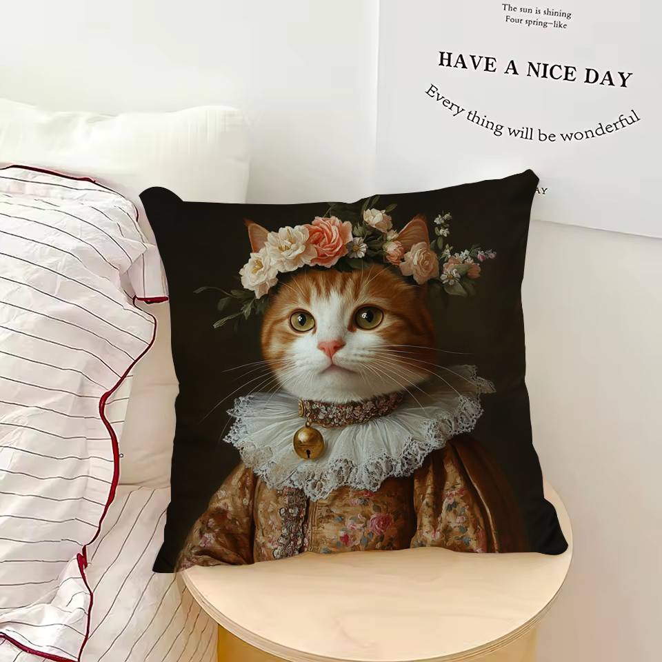 Renaissance Royal Cat Pillow Case Good Print Pillowcase Living Room Sofa Cushion Cover Bedroom Room Decor