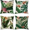 4Pcs Tropical Leaf Cushion Covers, Vibrant Green Monstera & Palm Print Pillow Cases For Sofa Bedroom Living Room 45X45Cm
