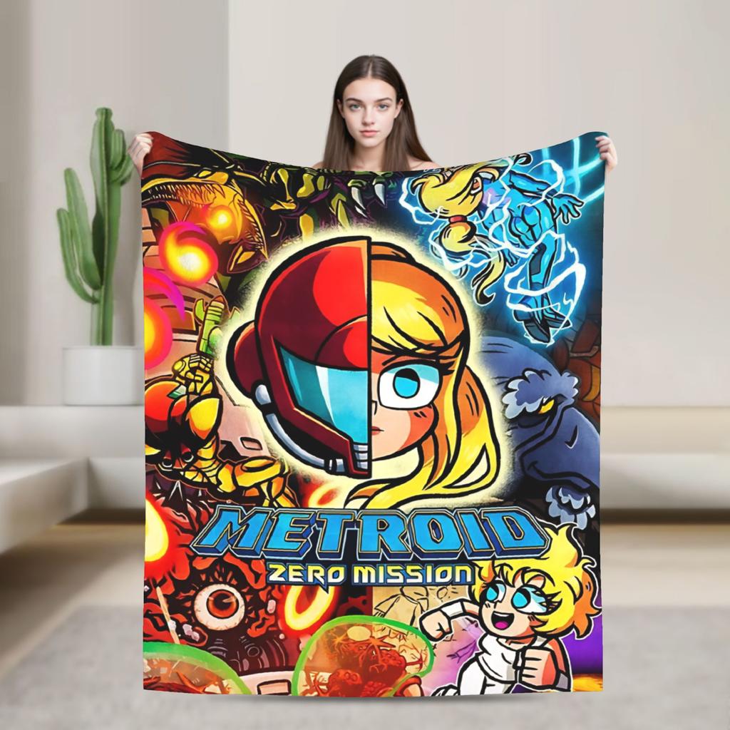 Soft Blankets Decorative Metroids Hero Game  Throw Blanket  Flannel Bedspread For Couch Chair Aesthetic Sofa Bed Cover