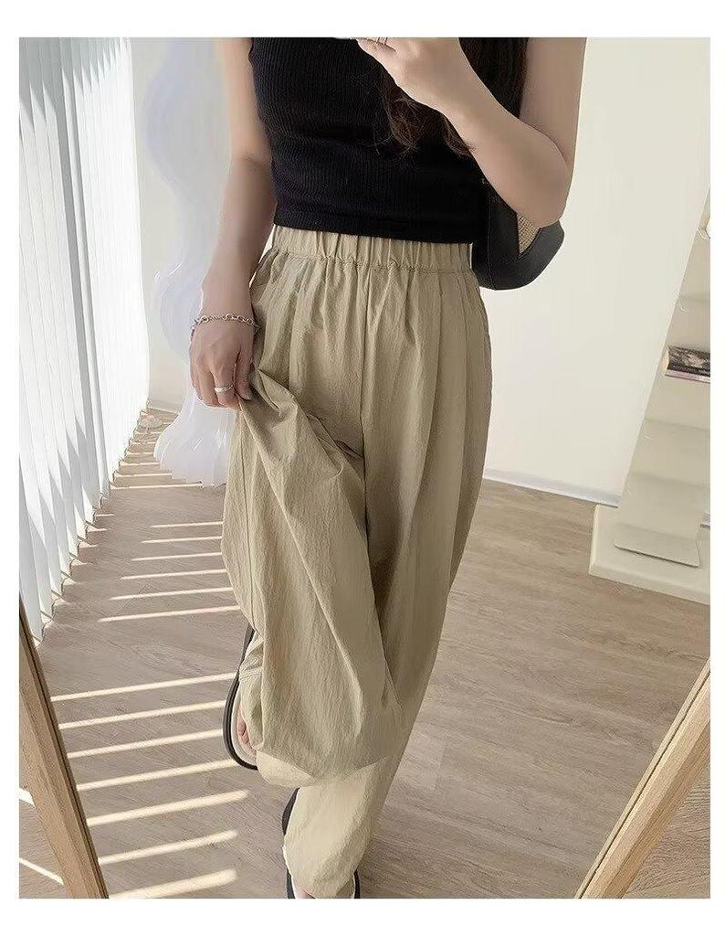 Korean-Style High-Waist Wide-Leg Summer Pants for Women - Ice Silk, Floor-Length