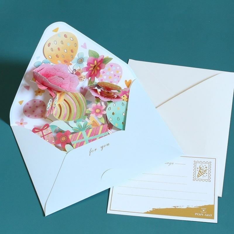 Romantic 3D Pop-up Flower Greeting Cards Birthday Christmas Postcard with Envelope Paper Cards Set for Wedding Party Decor Gifts