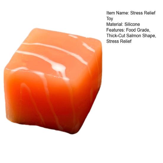 Stress Relief Salmon Squeeze Toy Food Grade Silicone Thick-Cut Salmon Cube Sensory Toy Home Office Anxiety Relieving Desk Toy