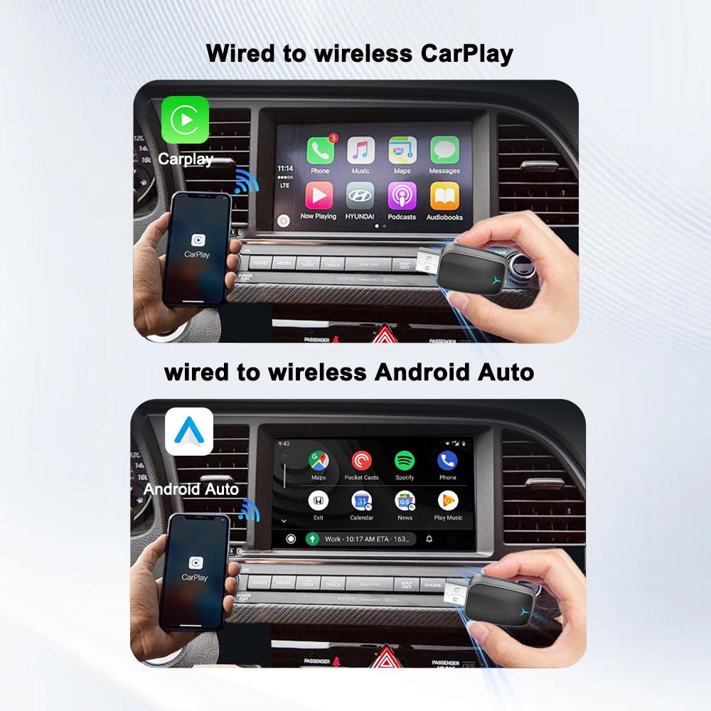 M34 2 in 1 AI Box Wireless Car Adapter for Upgrading Wired CarPlay/Android Auto to Wireless Compatible With Built-in CarPlay/Android Auto Vehicles