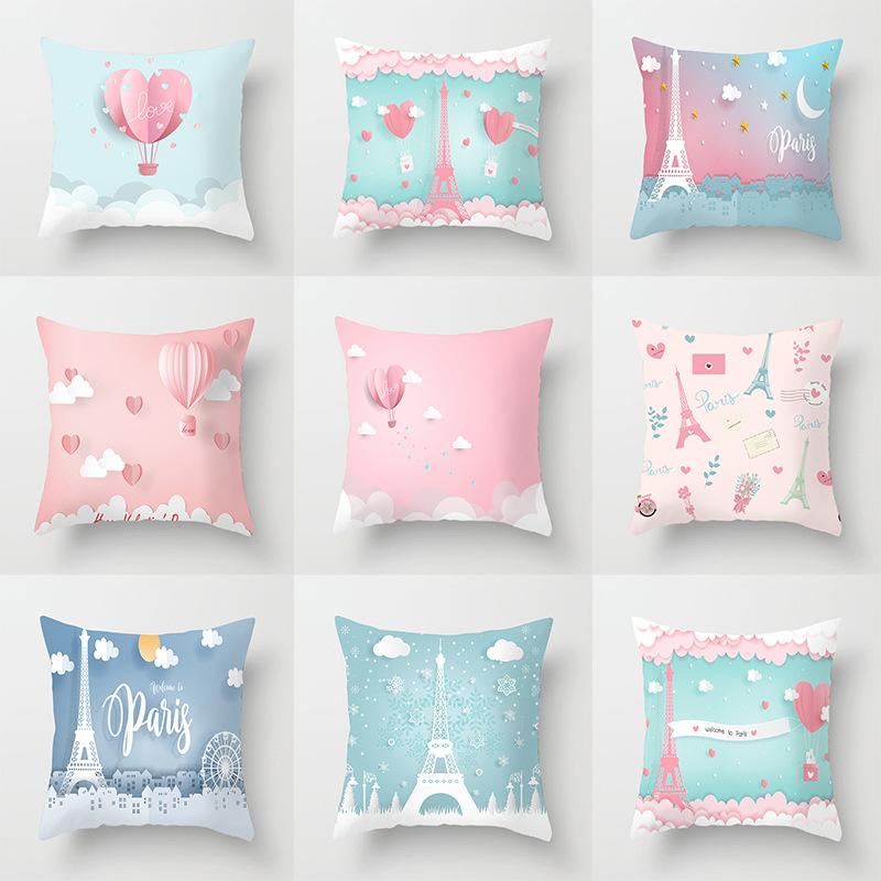 Valentine's Day Romantic Paris Tower Hot Air Balloon Pillow Case Home Sofa Cushion Pillow Case