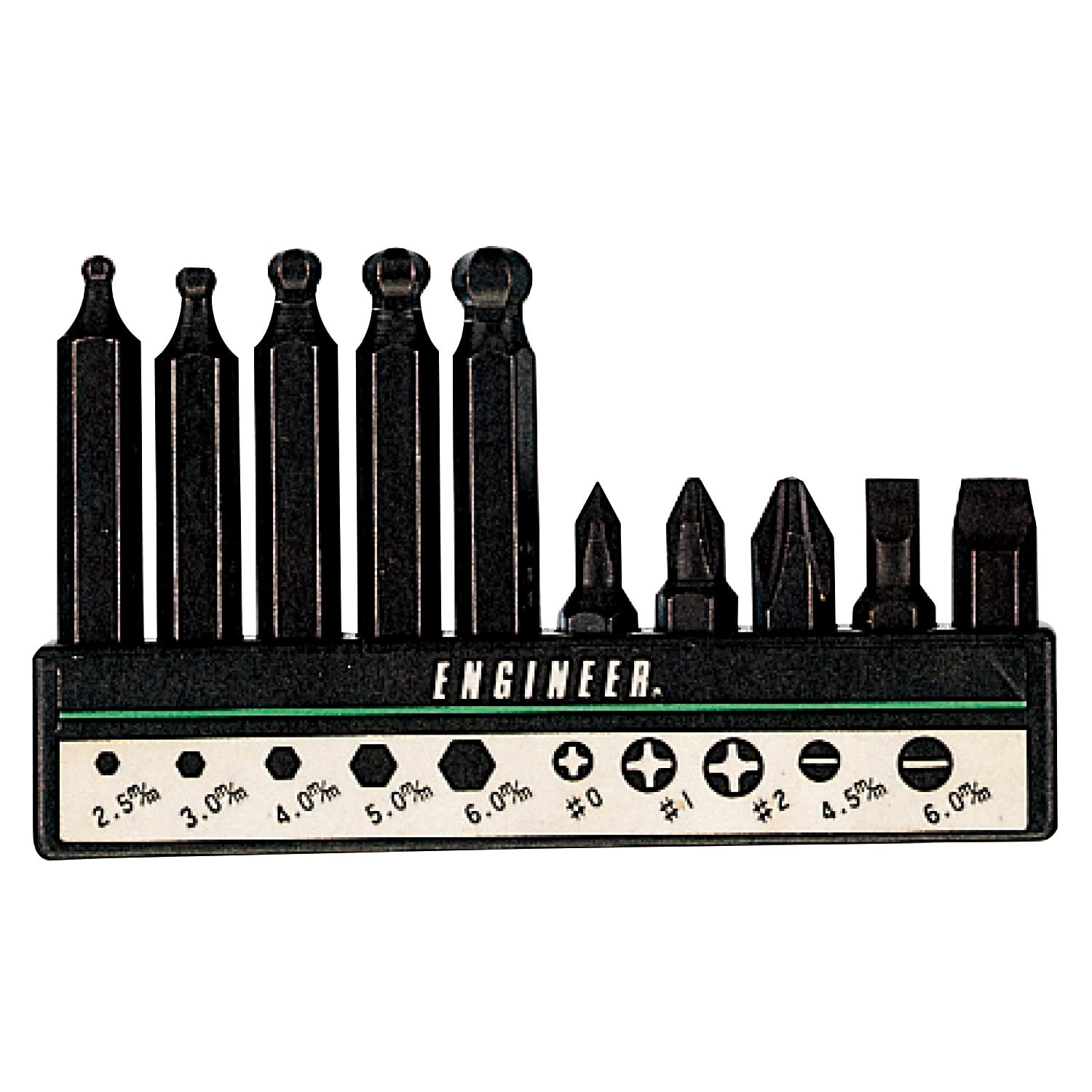 

ENGINEER Bit and Hex DR-10 Set, 10-Piece Set, Phillips, Flathead, (Ball Point)
