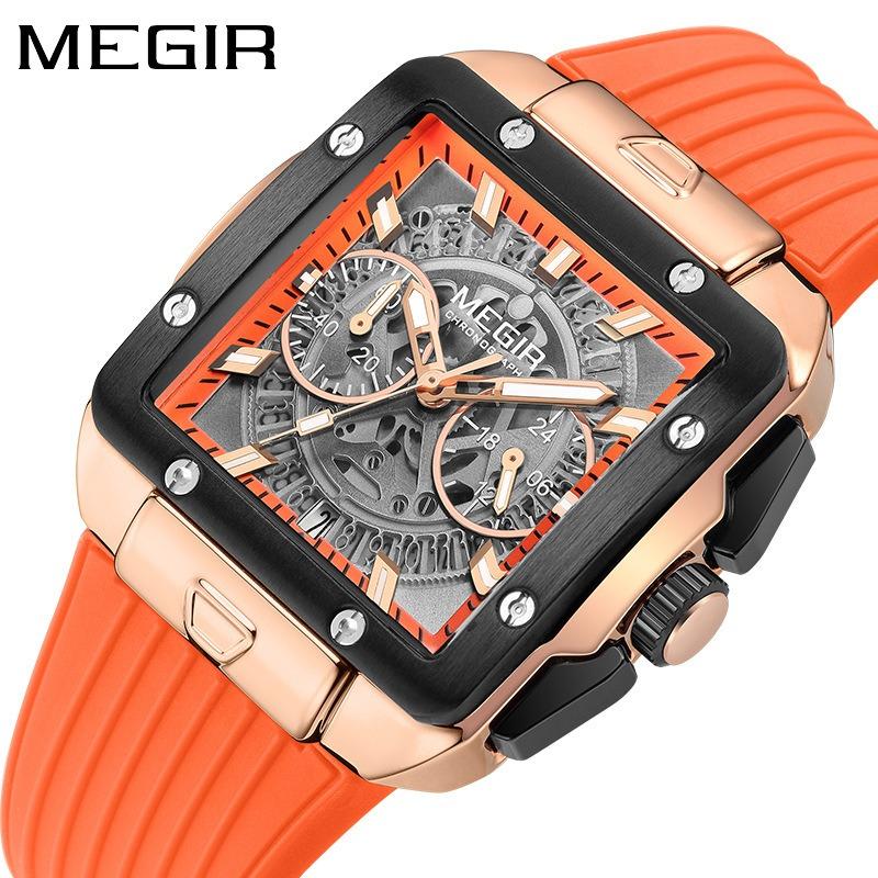 Square Men's Silicone Strap Chronograph Sports Quartz Watch