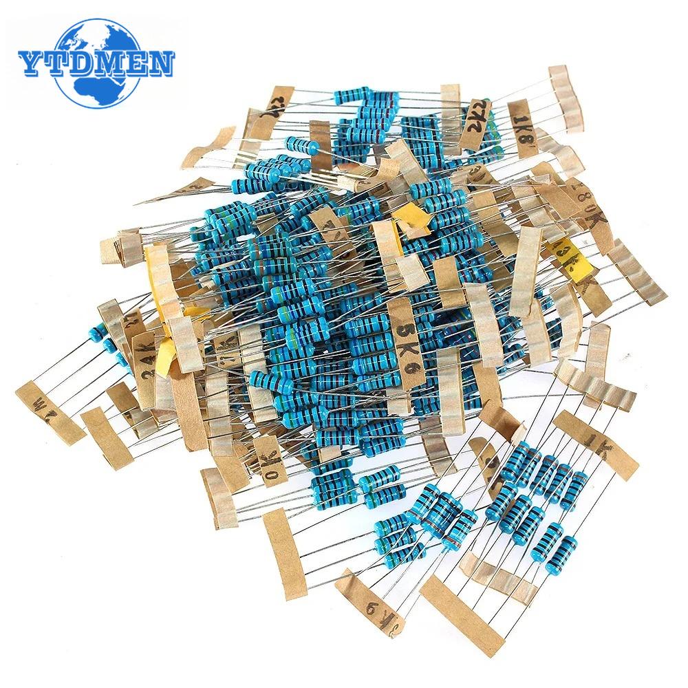 650pcs 130Values 1W 2W Metal Film Resistor Assorted Kit 1% 1R~3M Ohm Resistors Assortment Kits Sample Pack , with Box