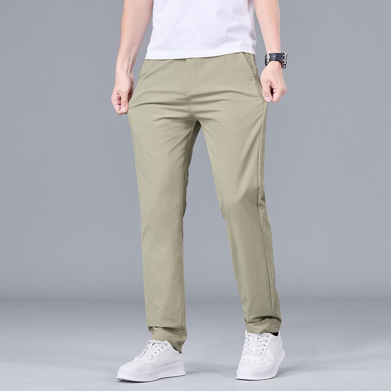

Ice-Silk Trousers: Summer Lightweight Men s Casual Trousers Relaxed Fit, Versatile Style Business Solid Colour Straight-Leg Long Trousers 28 зеленый лайм