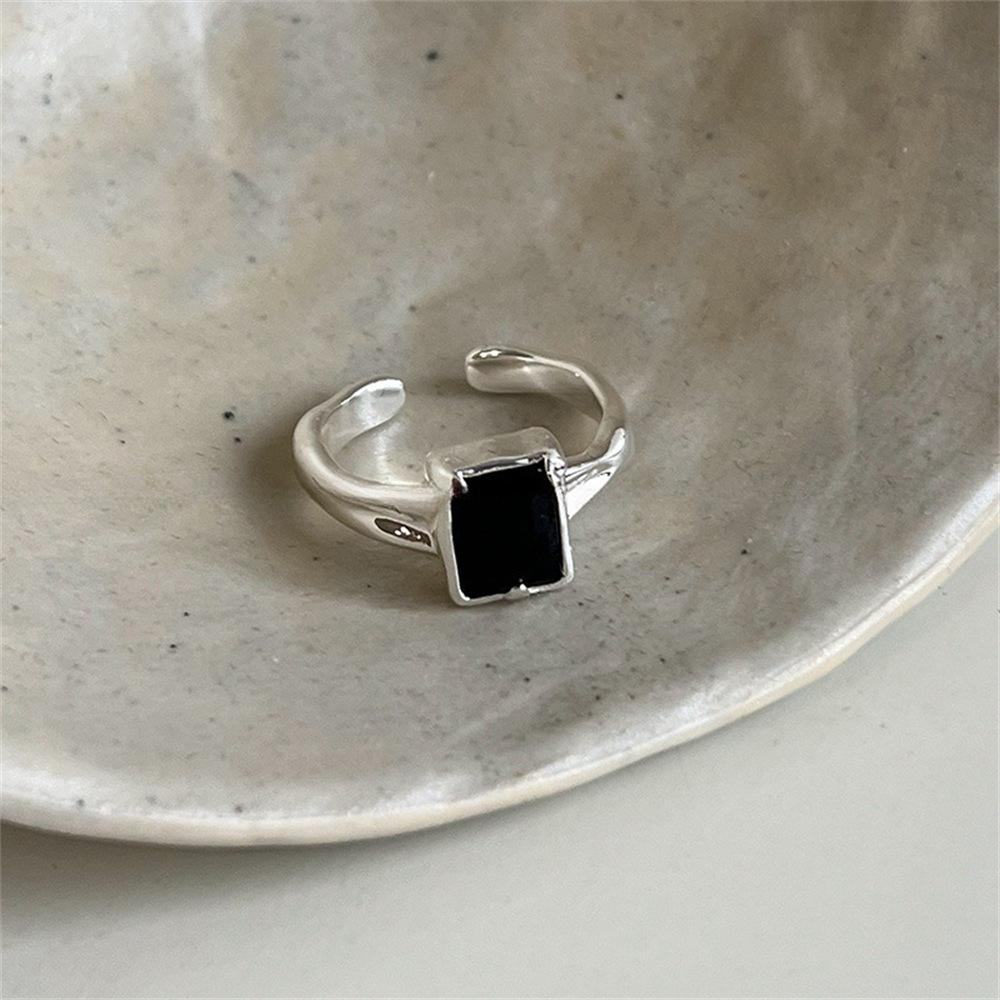 French black zircon ring cold wind index finger ring retro personality ring