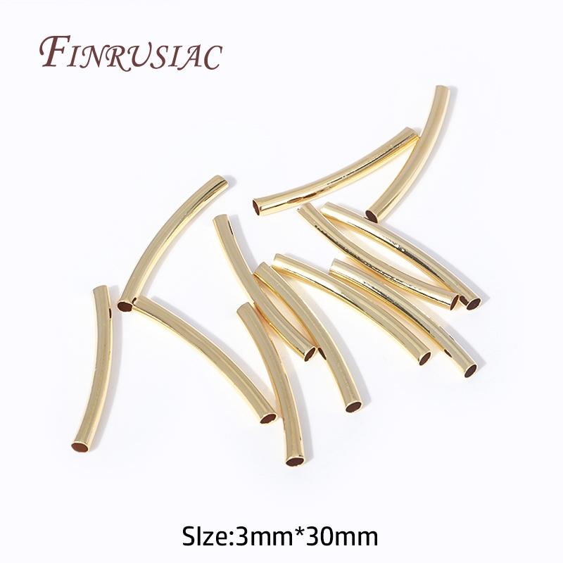 DIY Accessories Wholesale 50 Pcs 18K Gold Plated Metal Smooth Curved Tube Beads For Handmade Jewelry Making