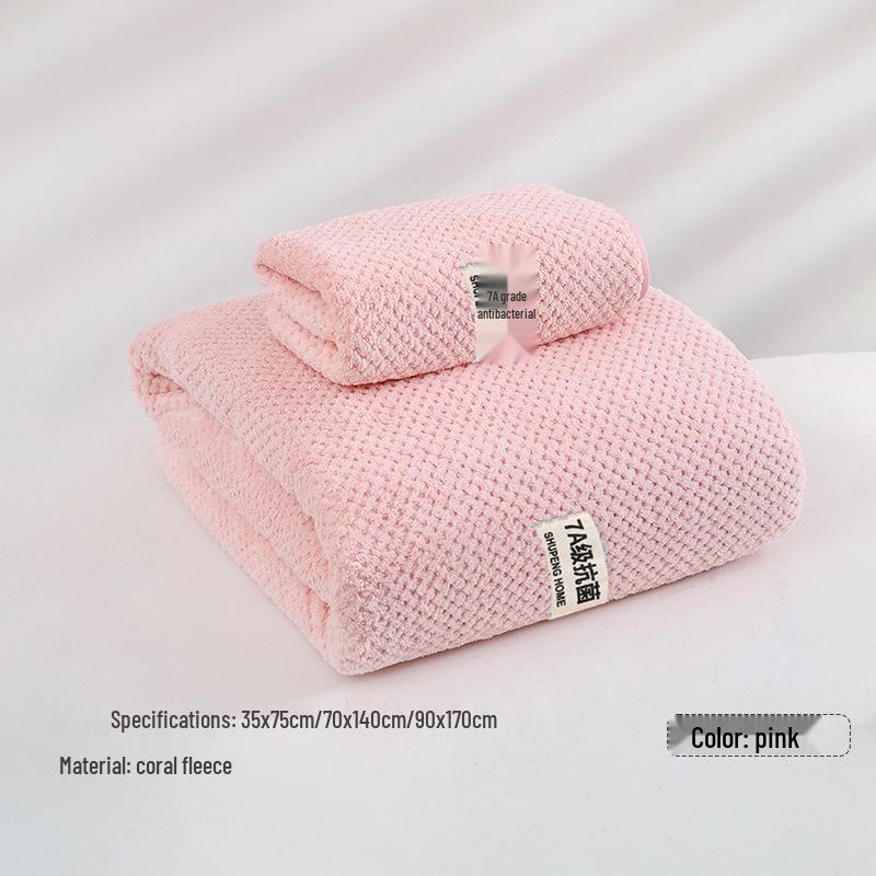 7A Antibacterial Extra Large Coral Fleece Bath Towel - Pineapple Pattern, Extra Thick, Absorbent, Quick-Drying, 90x170 Cm, Class A Bath Wrap