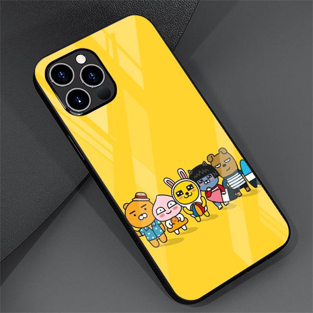 Kakao Friends Cute Glass Case For Apple iPhone 14 13 Pro 11 12 7 8 Plus SE 2022 XR X XS Max 6 6S Tempered Phone Cover Cartoon